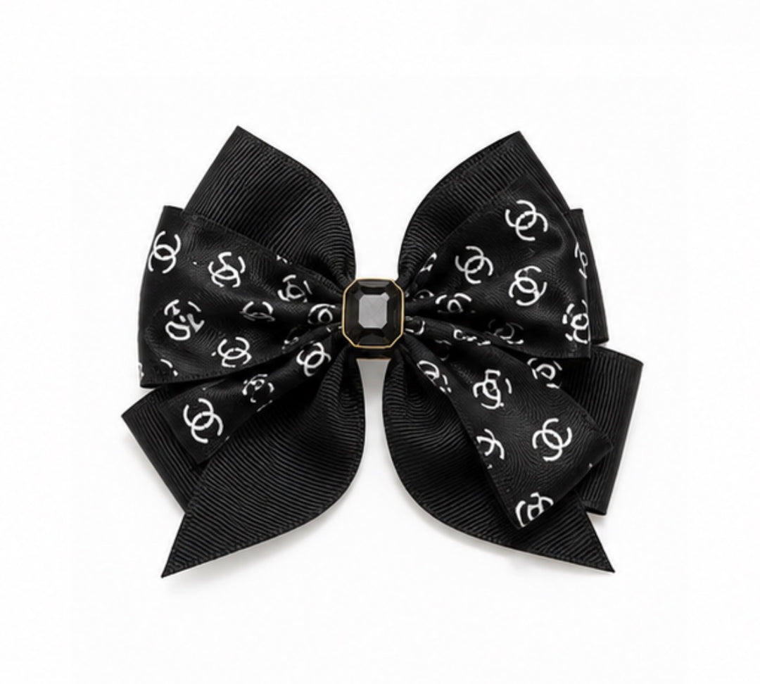 Luxury ribbon hair bow clip with crystal centre and layered ribbon design