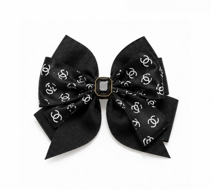 Luxury ribbon hair bow clip with crystal centre and layered ribbon design