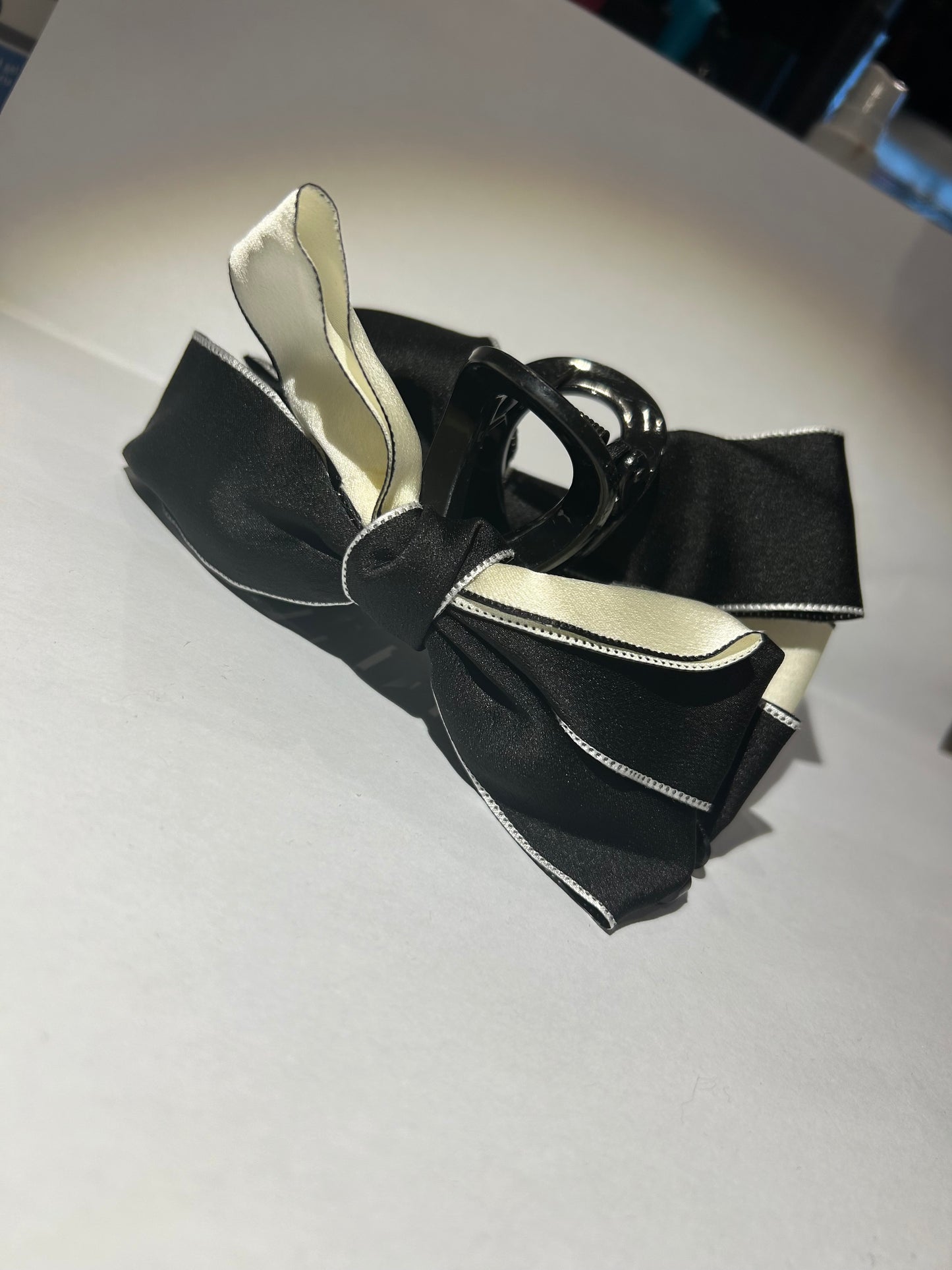 Black and cream bow hair clip