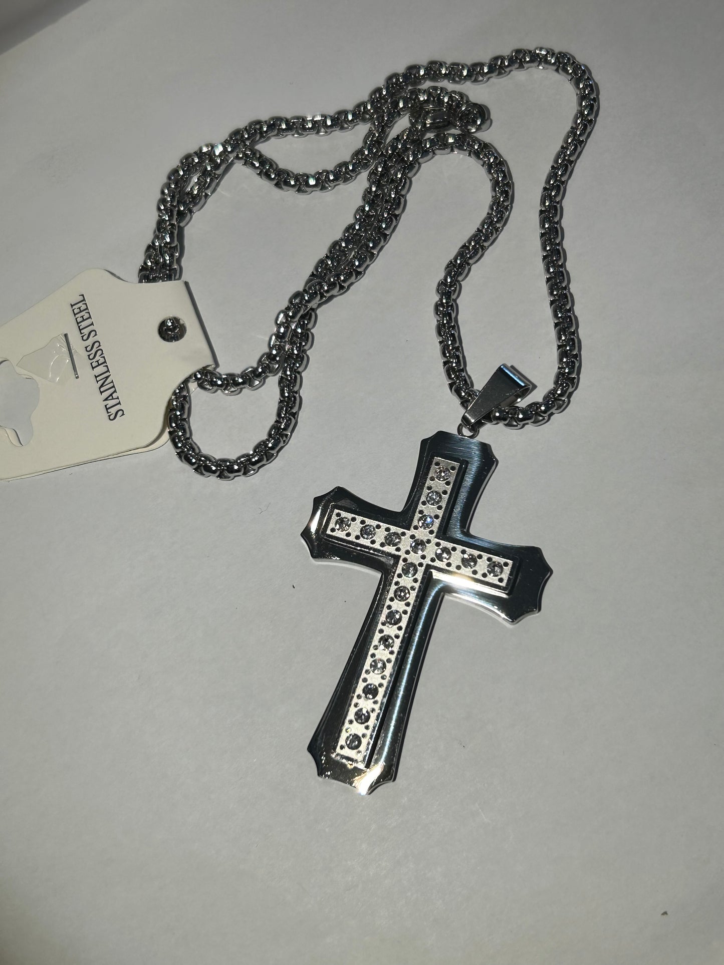 Large chunky crystal cross shaped pendant