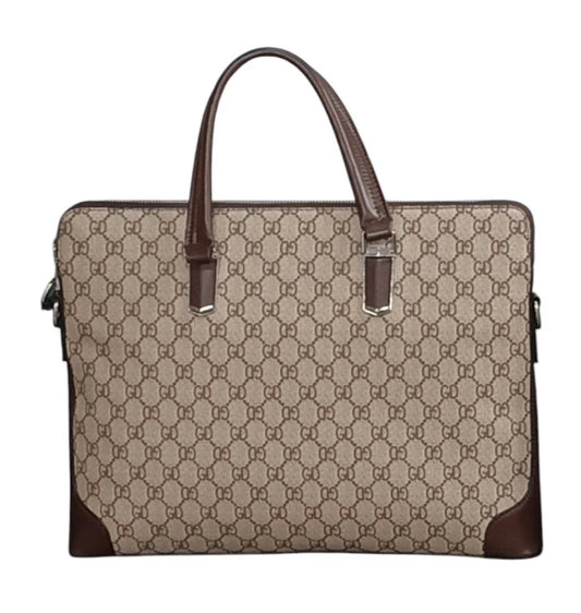 Beige and brown patterned briefcase 