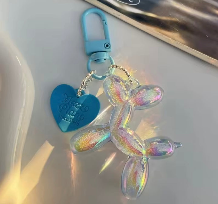 Balloon dog keyring charm with heart tag