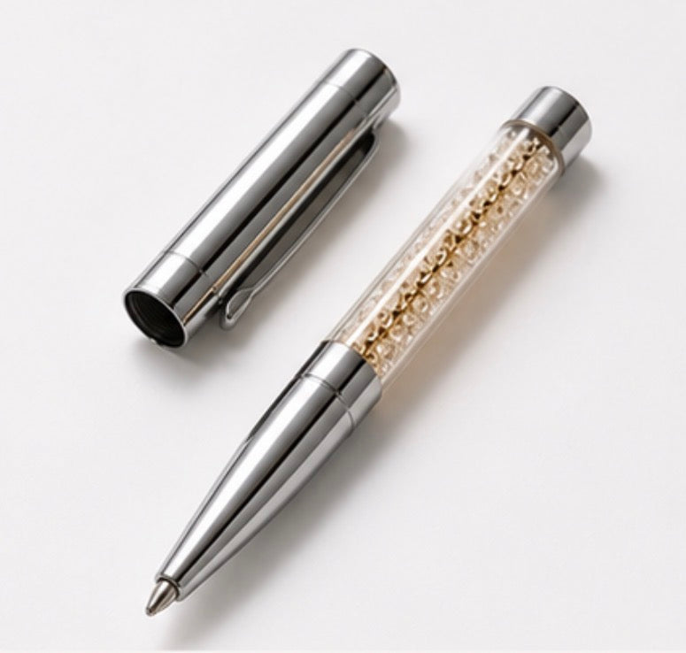 Elegant silver crystal ballpoint pen with sparkling crystal-filled transparent barrel
