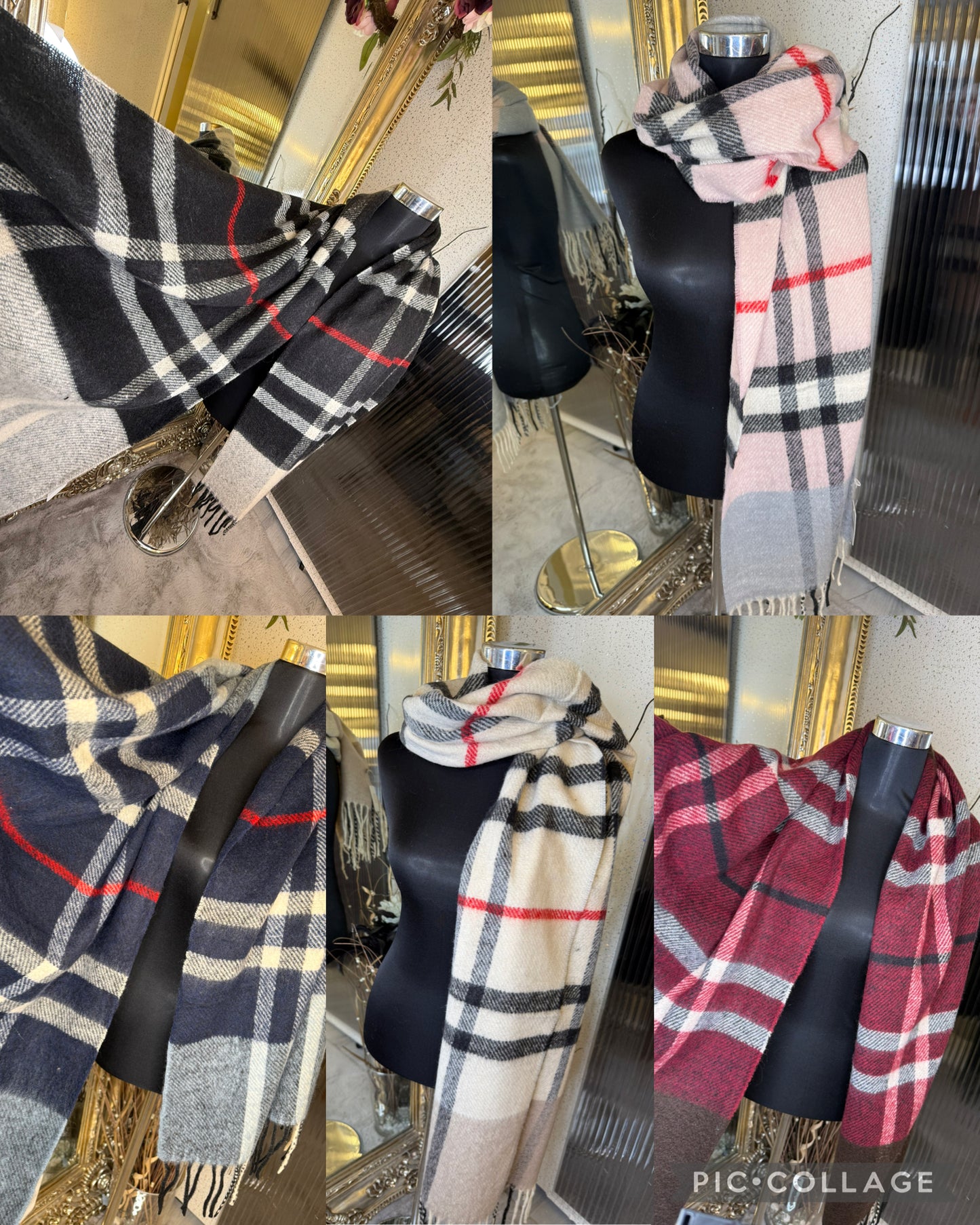Checked tassel scarves