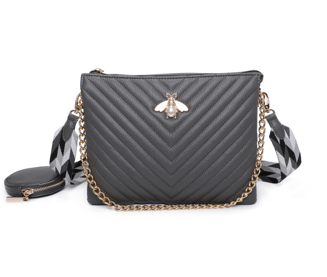 Gold bee detailed crossbody bag with chain strap 