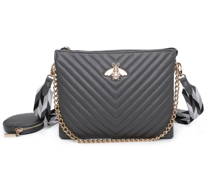Gold bee detailed crossbody bag with chain strap 