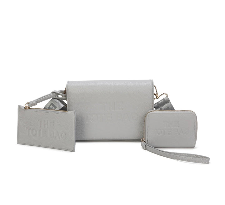     Crossbody clutch bag with detachable strap and matching accessories