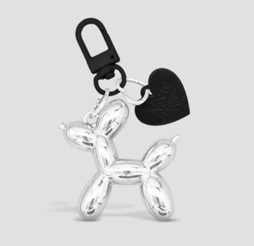 Balloon dog keyring charm with heart tag