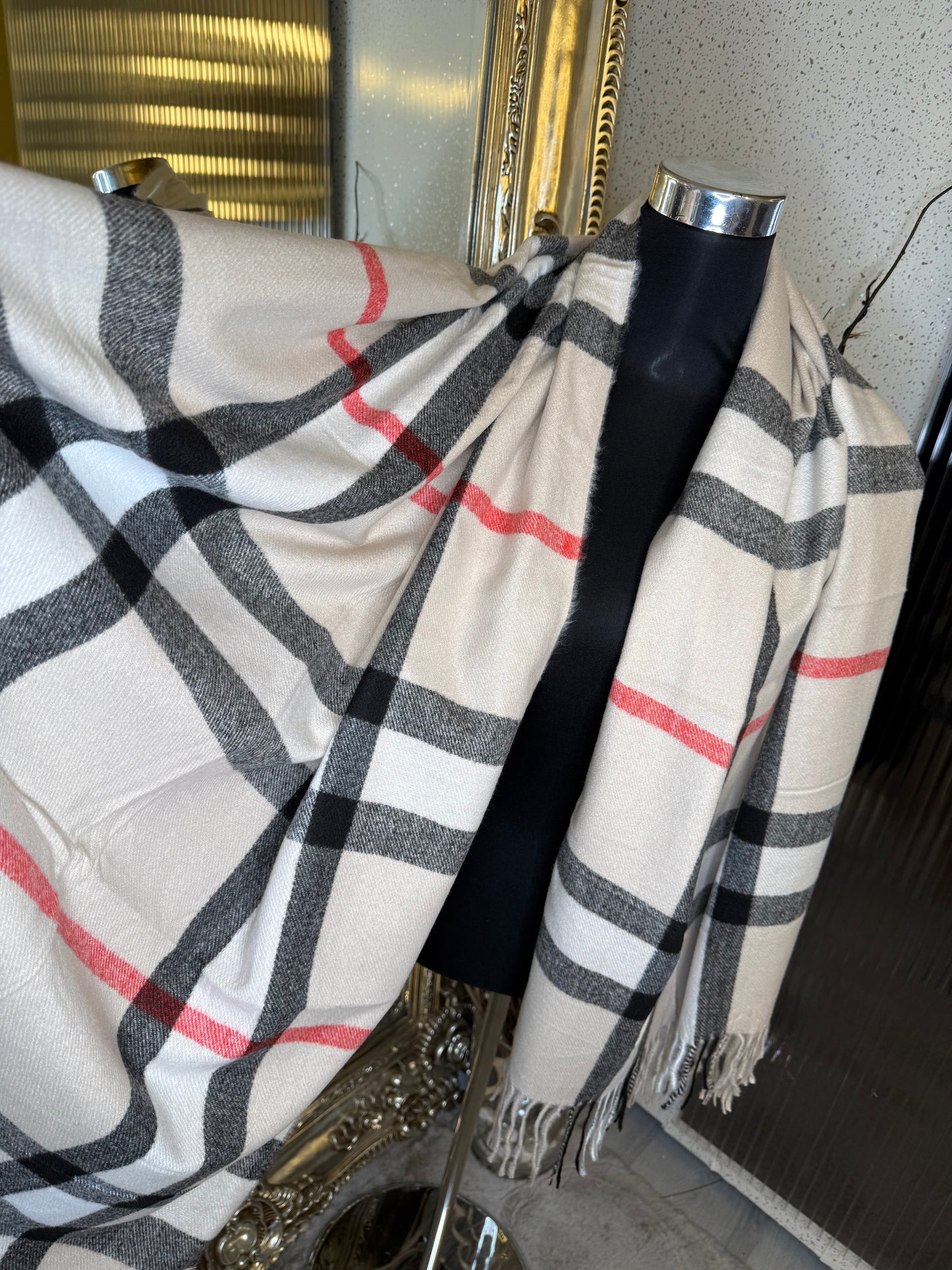 Beige checked scarf