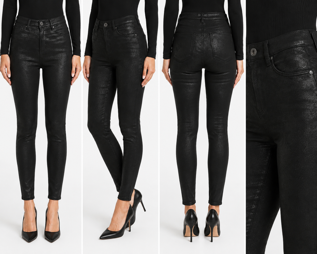 Shimmer Wax Finish Skinny Jeans