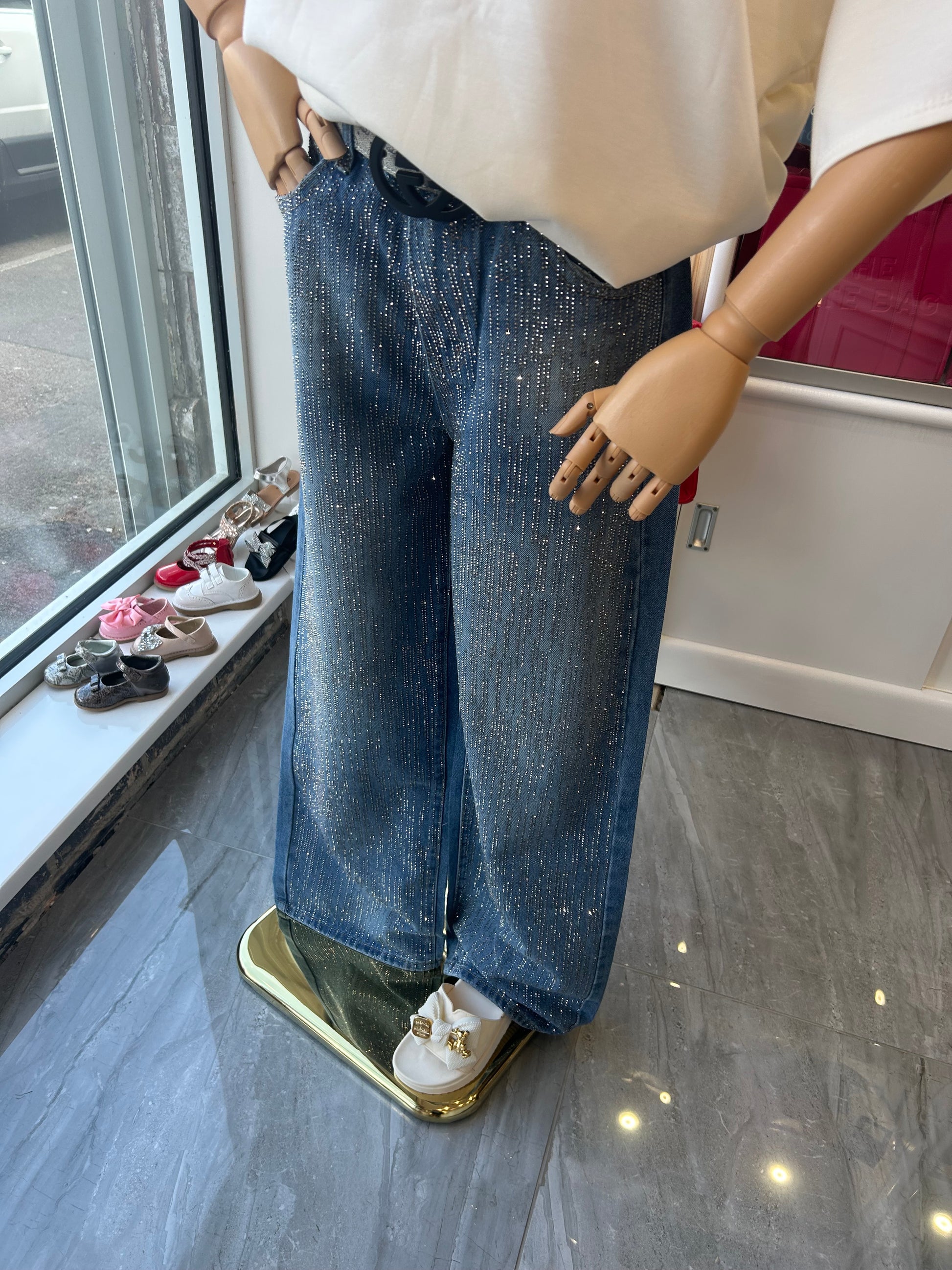 Embellished crystal blue jeans 