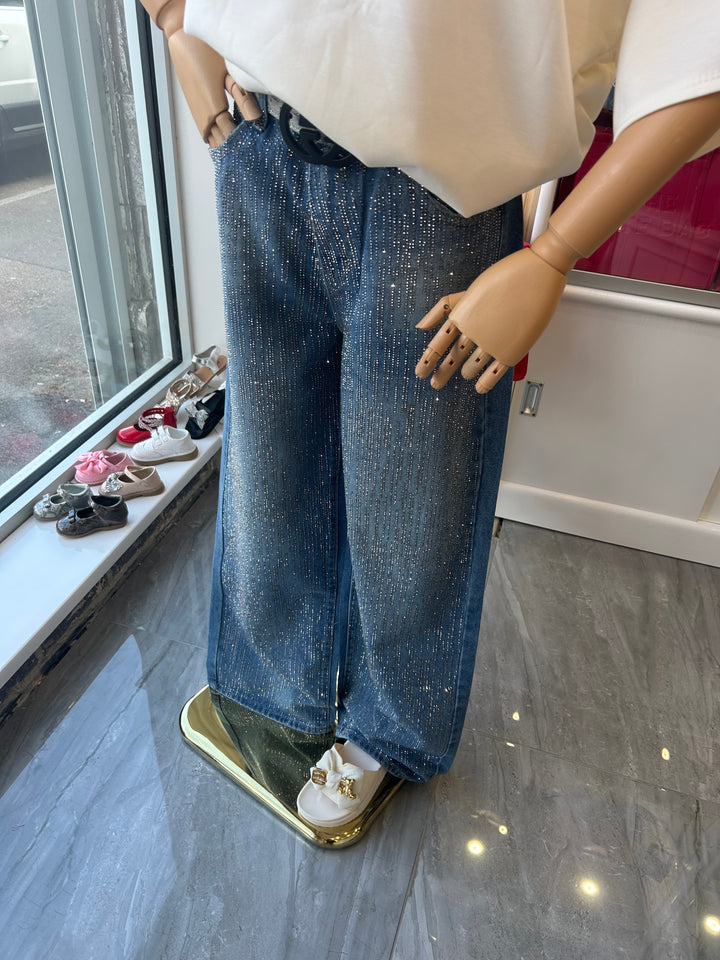 Embellished crystal blue jeans 