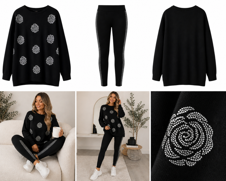 Black Crystal detailed loungewear set 
