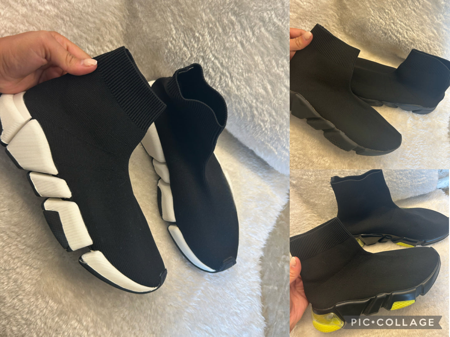3 pairs of Black and white sock boot trainers 
