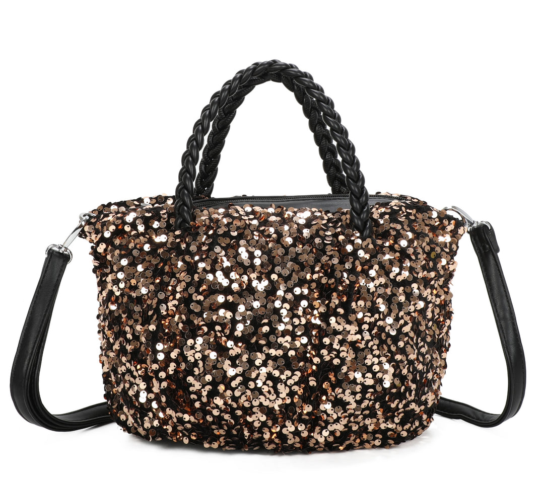 Rose gold sequin embellished grab bags 