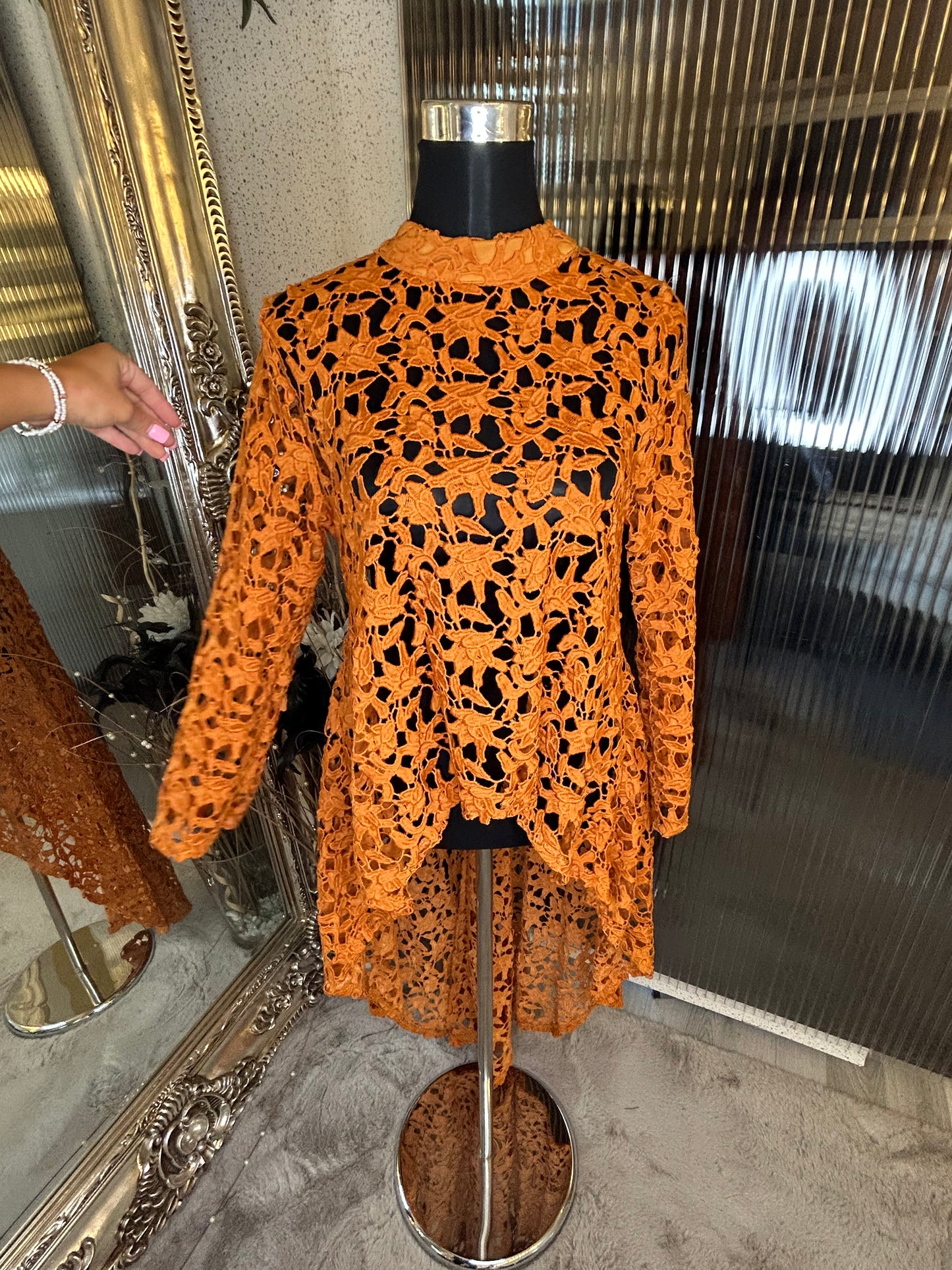 Orange lace long sleeve top