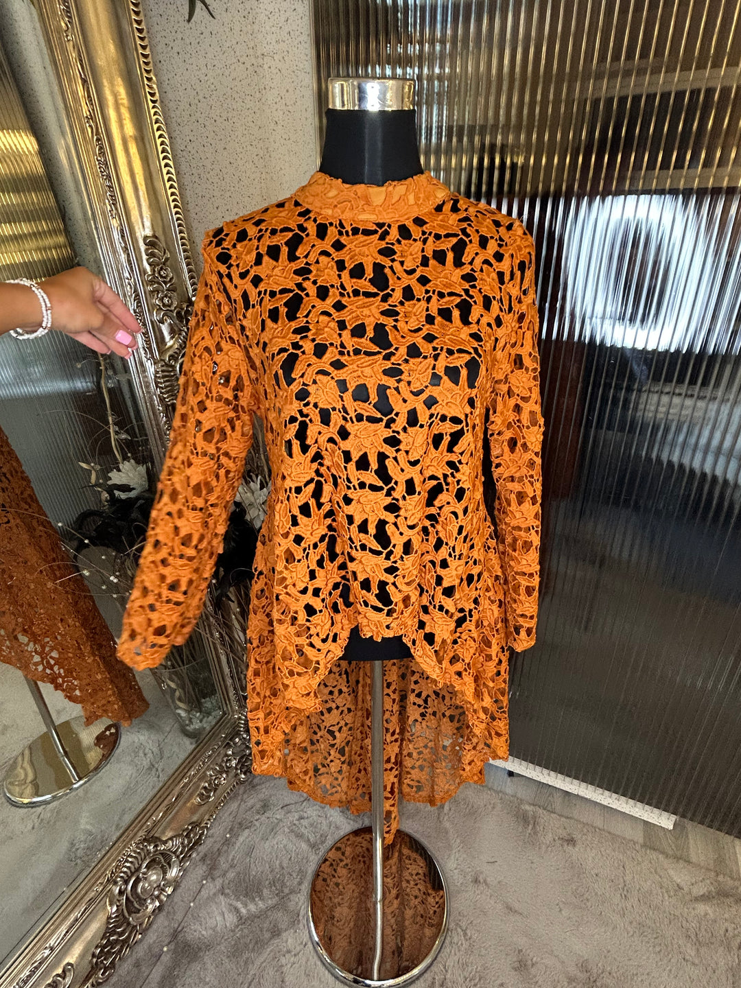 Orange lace long sleeve top 