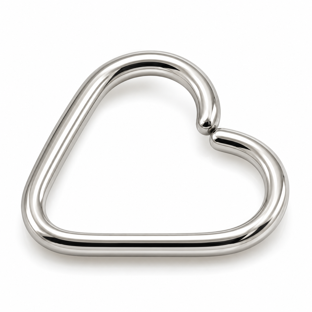 Silver 316L surgical steel heart shaped piercing ring with 8mm inner diameter