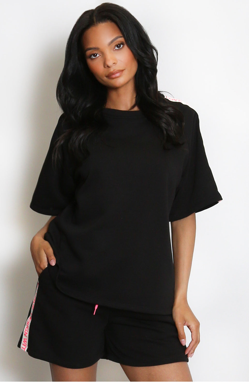 Side Ribbon Slogan T-Shirt And Shorts Set 