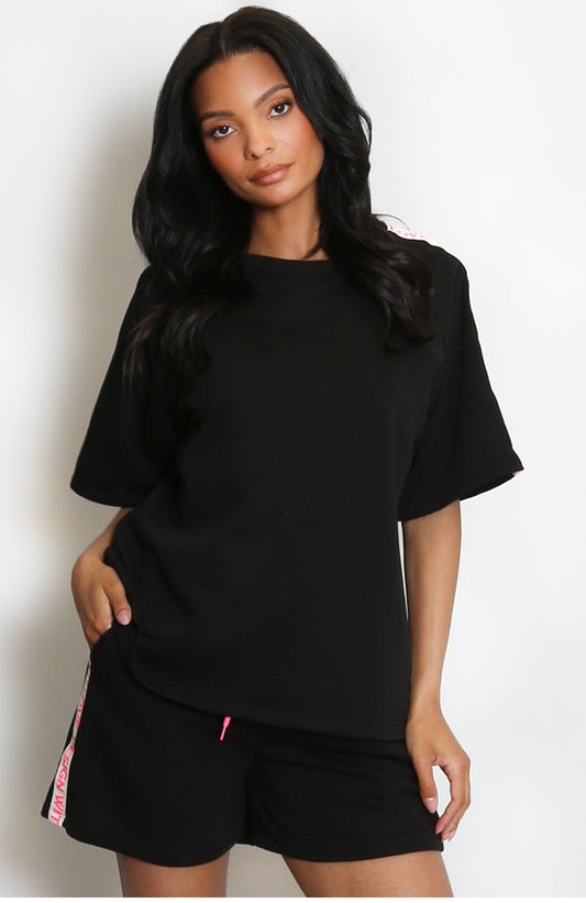 Side Ribbon Slogan T-Shirt And Shorts Set 