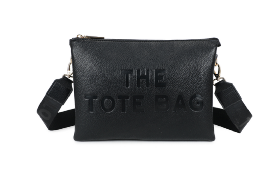 Black tote bag with &