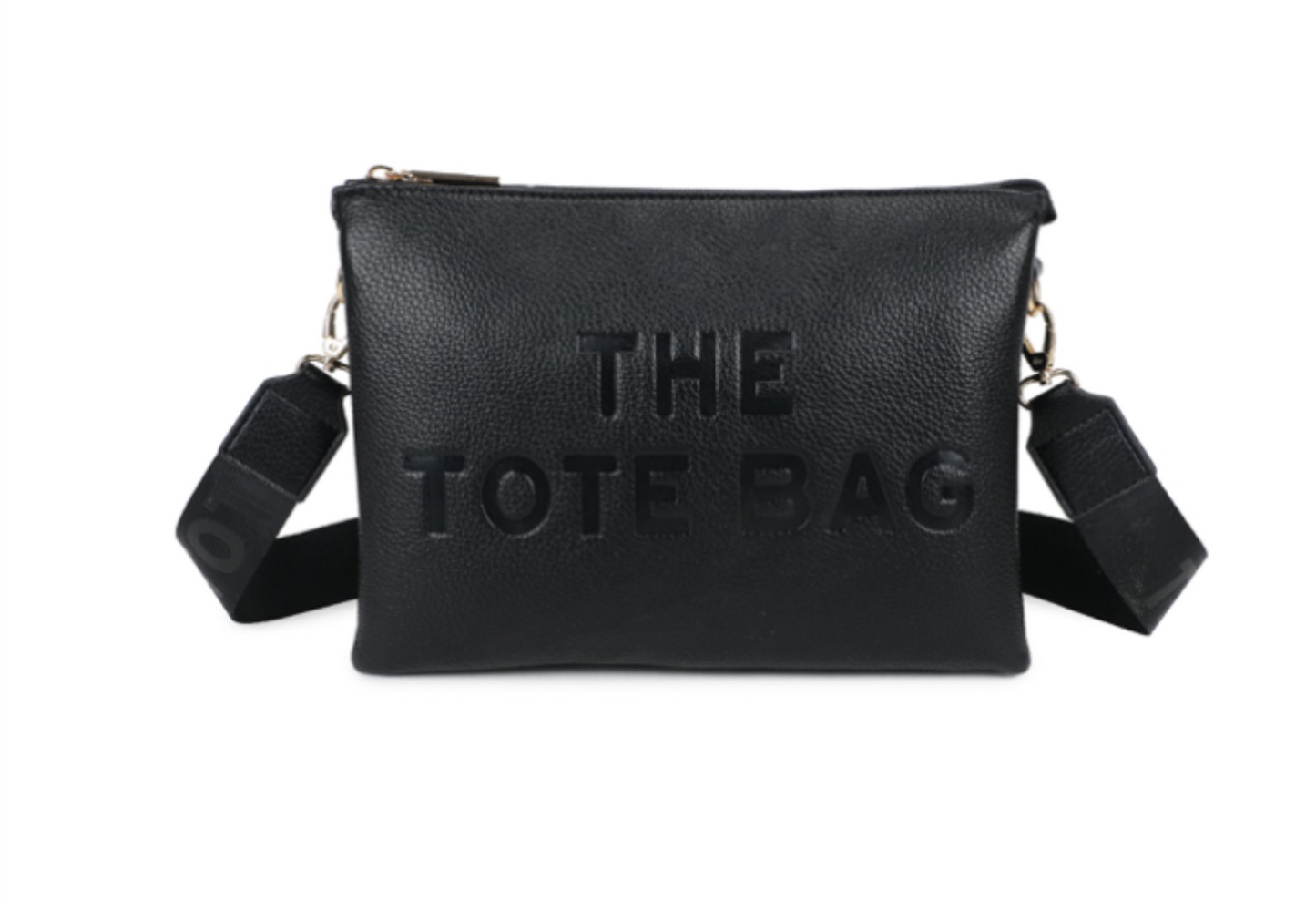 Tote crossbody bag with text strap