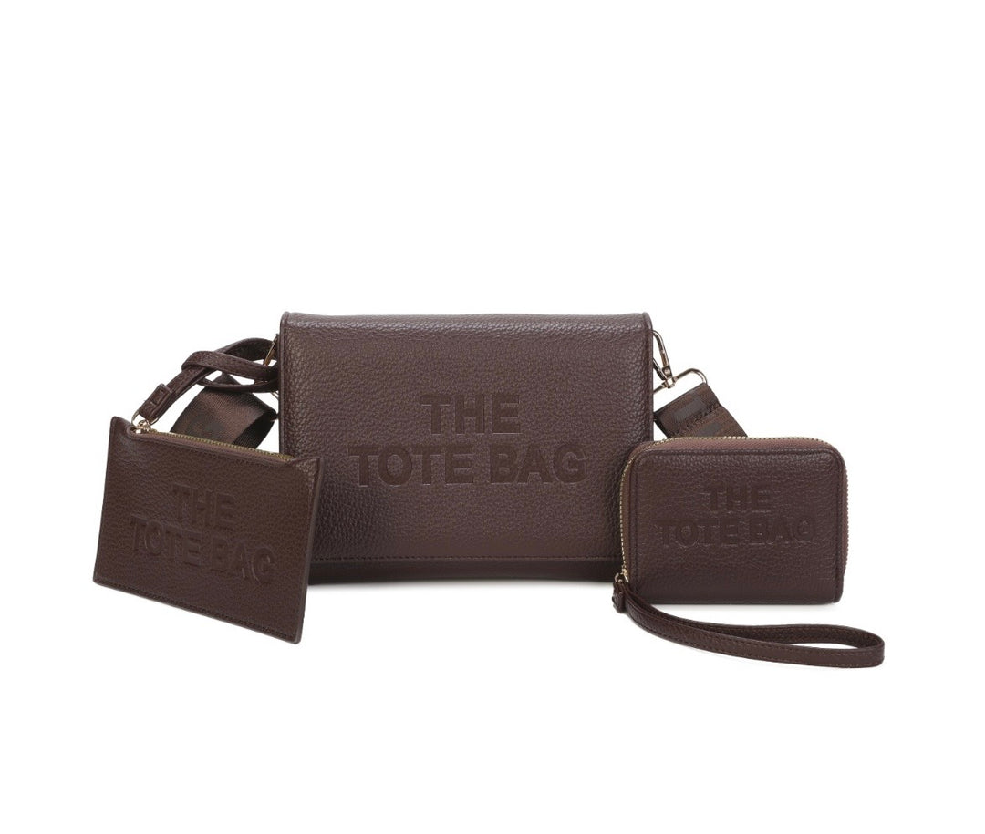 Brown tote bag with matching pouches 