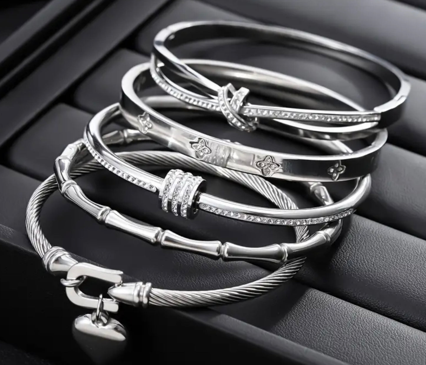 Silver bangle stack set