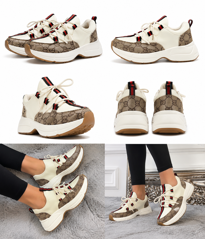 Beige stripe trainers