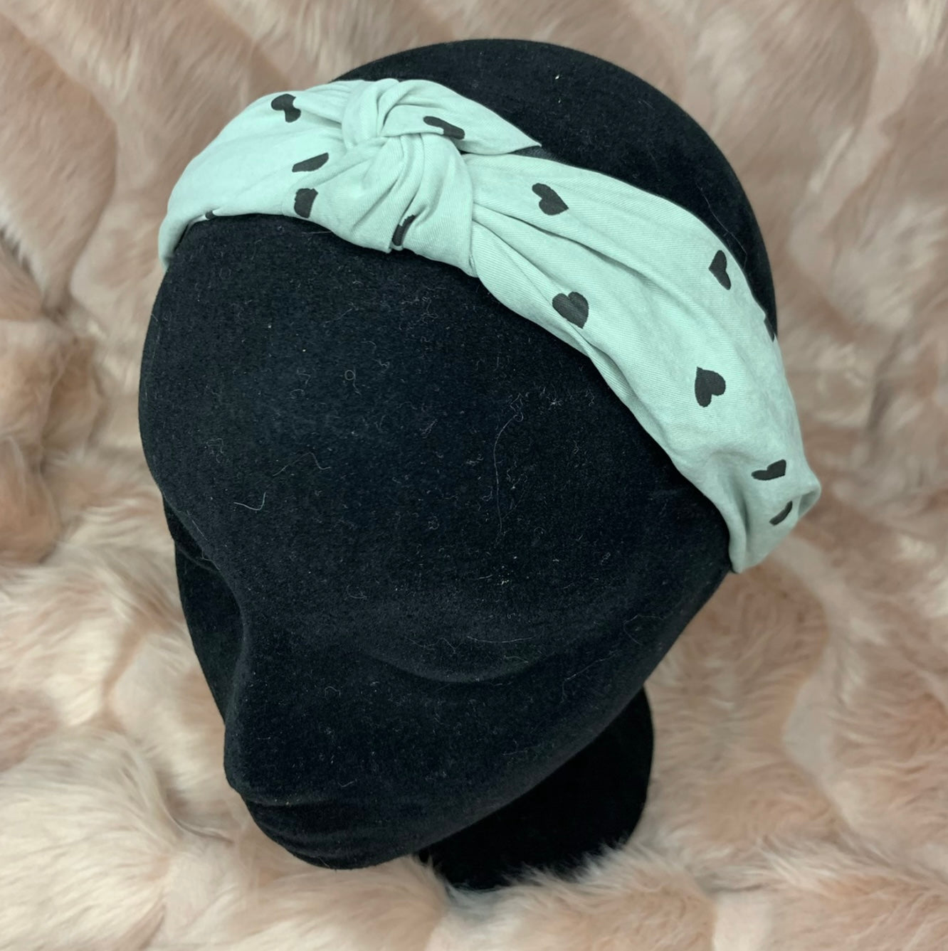 Heart print head band, pink or mint