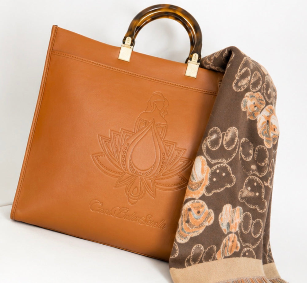 Casa Bella Sorella embossed tote handbag with matching patterned fashion scarf