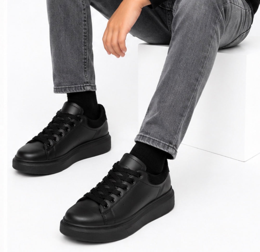 Boys black chunky sole trainers with matte finish