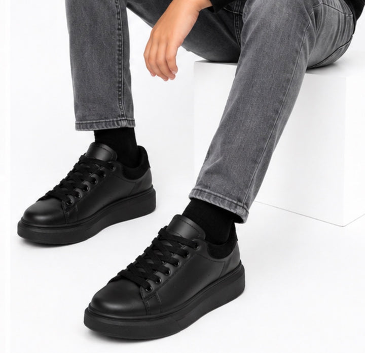 Boys black chunky sole trainers with matte finish