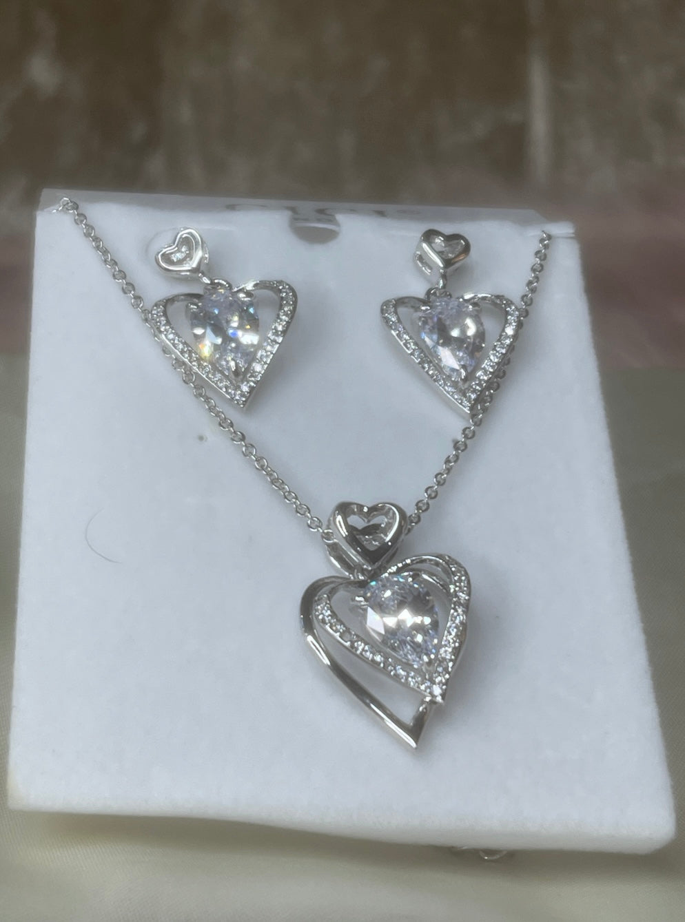 Dangle heart necklace and earring set