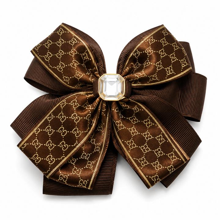 Luxury ribbon hair bow clip with crystal centre and layered ribbon design
