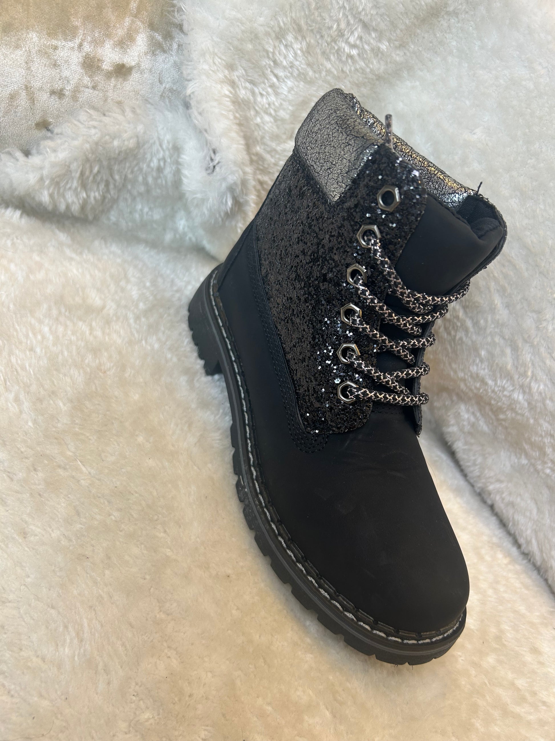 Girls black boots with gold and silver crystals 