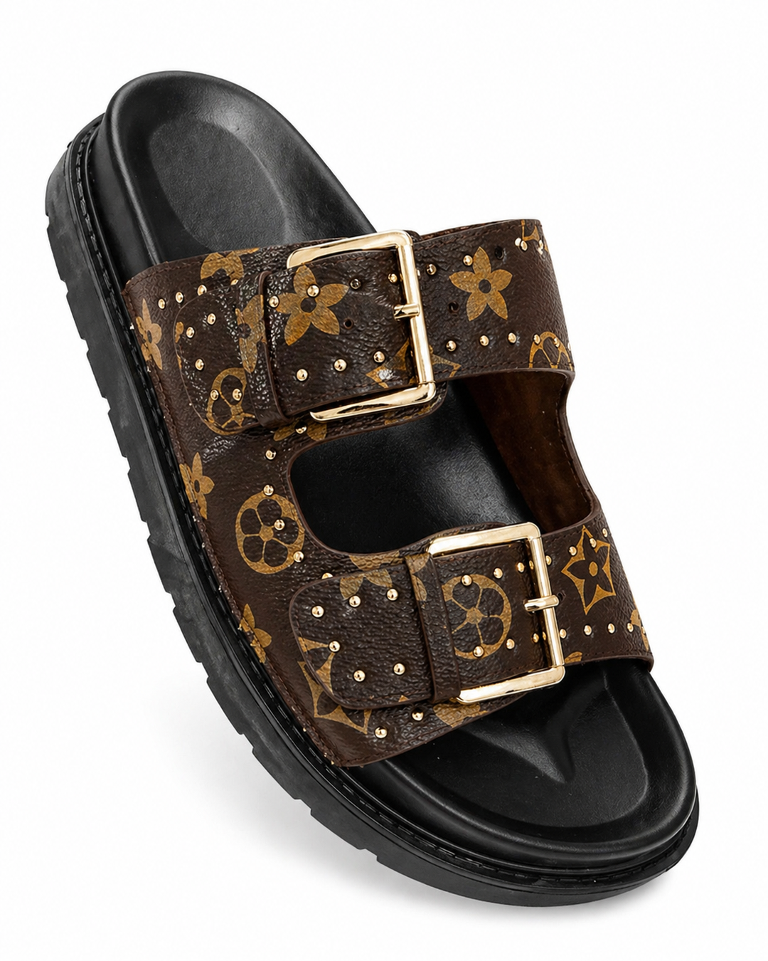     floral buckle sliders faux leather summer sandals