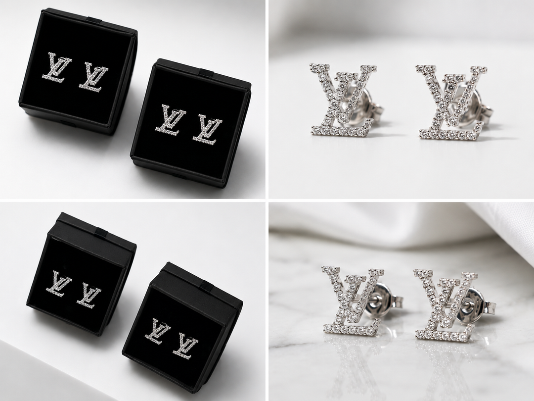 Silver Crystal Monogram Stud Earrings