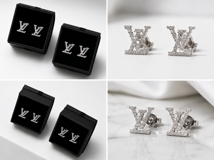 Silver Crystal Monogram Stud Earrings