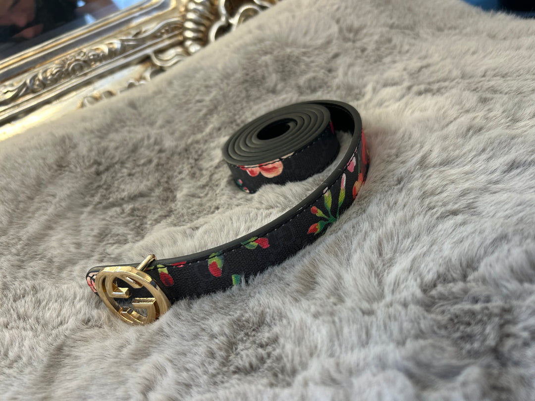 Floral belt with gold buckle