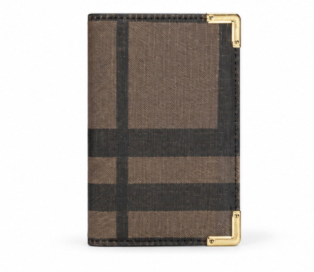 Brown checked detailed purse with gold hardware 