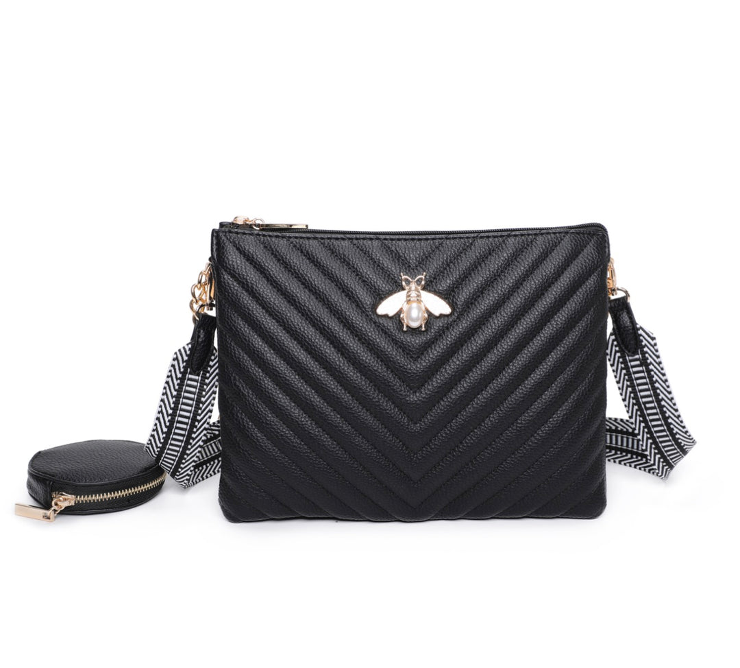 Gold bee detailed crossbody bag with chain strap 