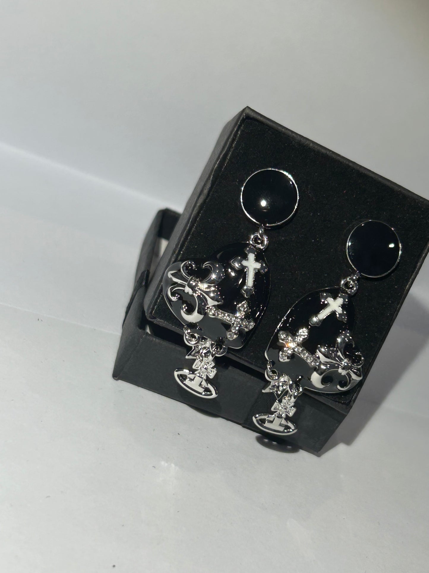 Black and silver dangle earrings