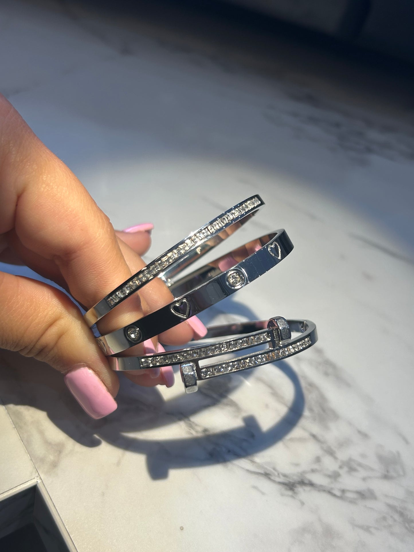 Silver crystal bangle set