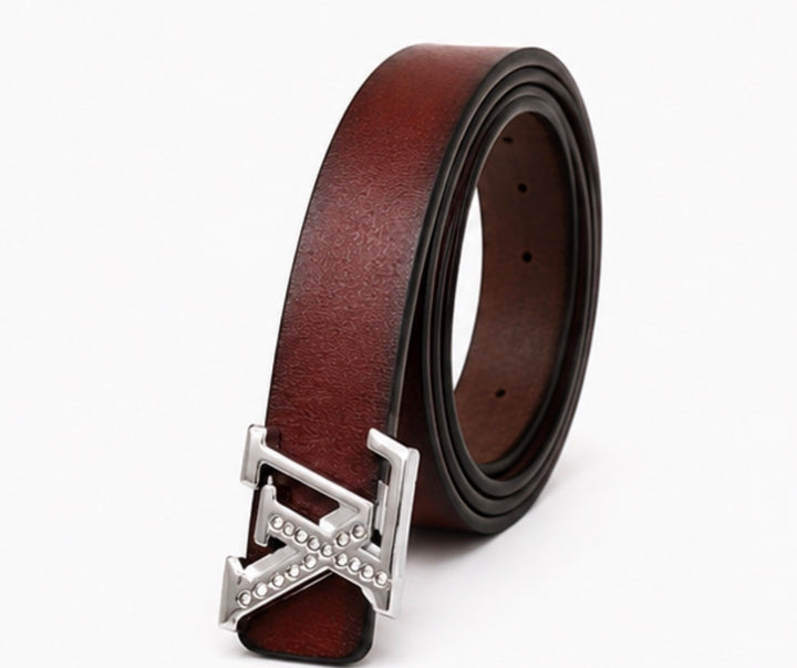 Brown thin belt with silver crystal embellishments 