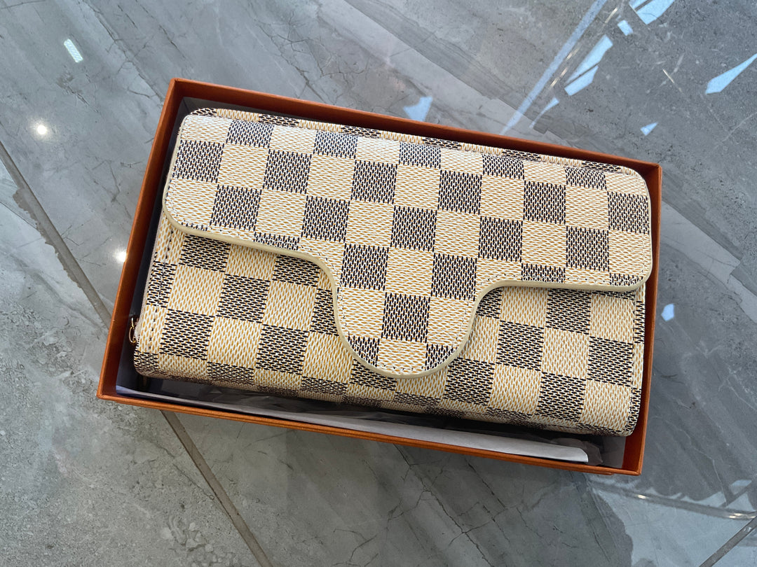 Cream checked print crossbody purse bag