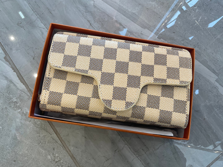 Cream checked print crossbody purse bag