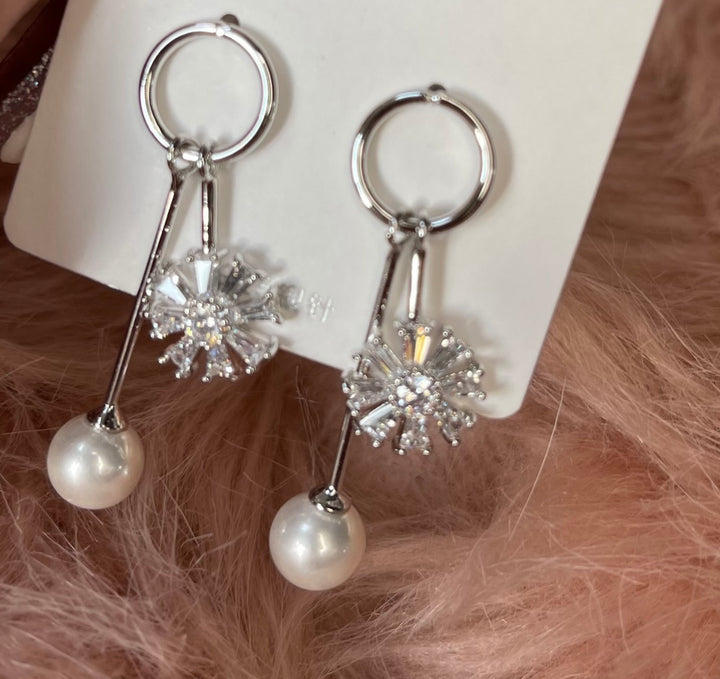 Wedding Earrings Pearl &amp; Crystal Flowers