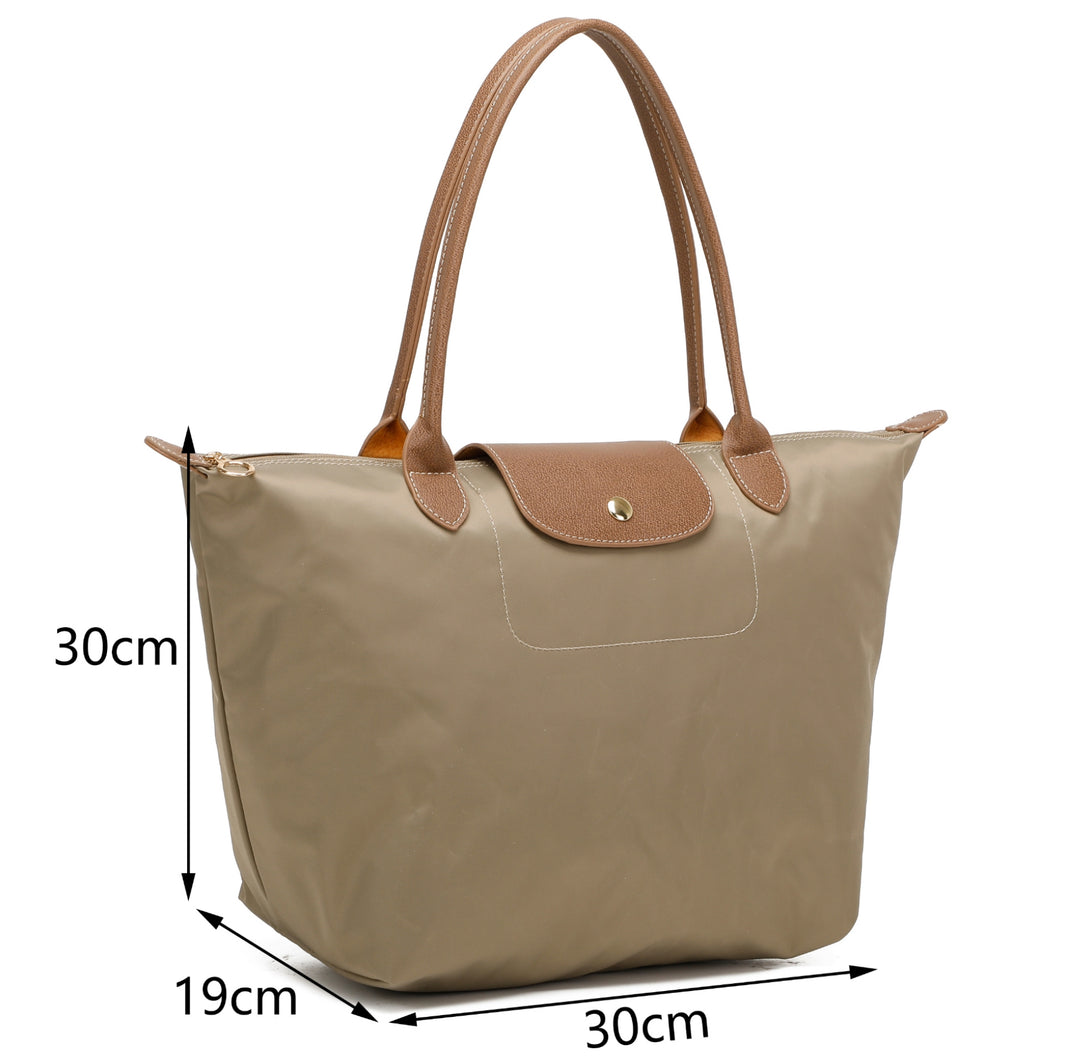 Beige handbag with brown handles