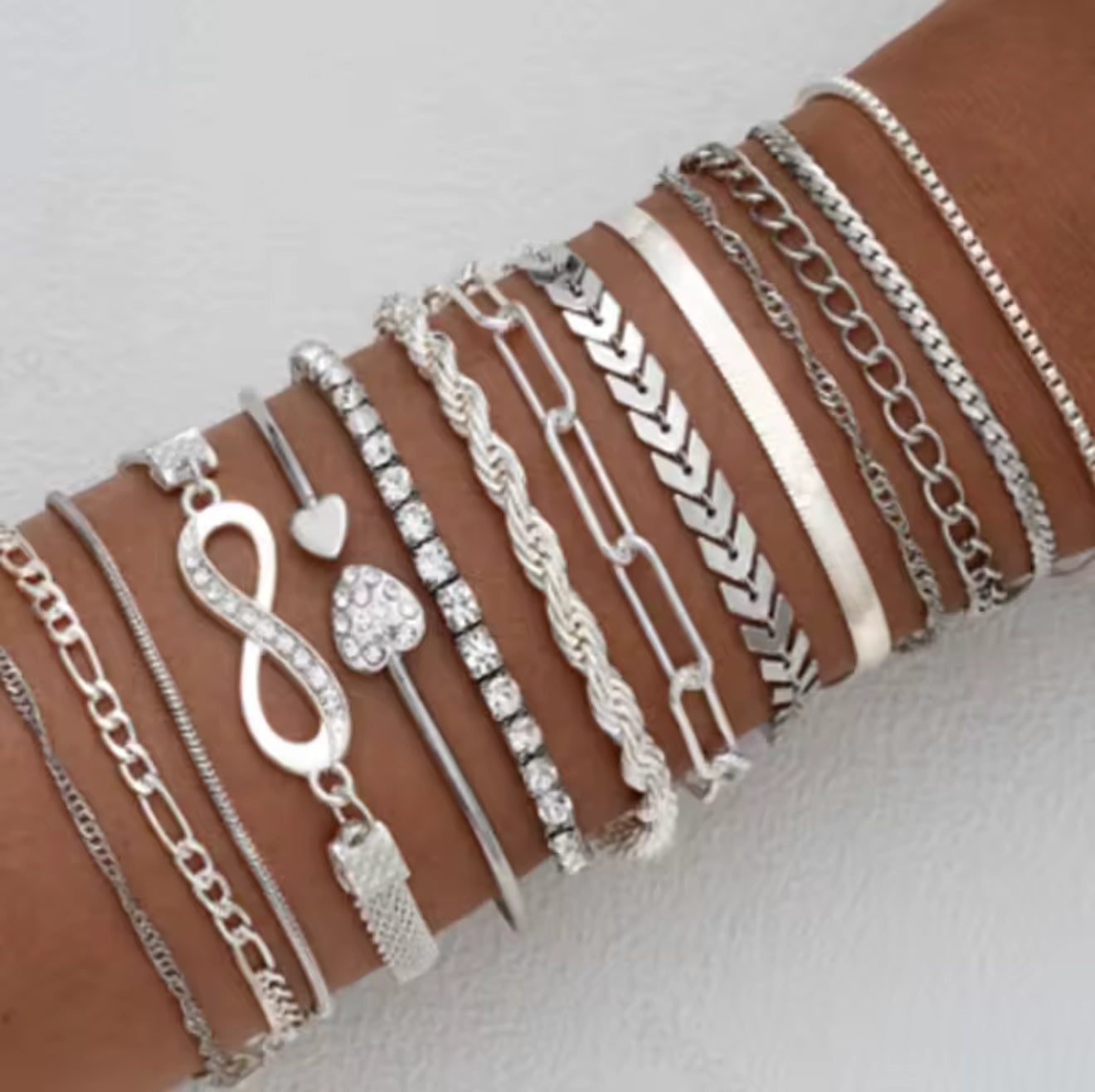Chain and bangle bracelet stack set